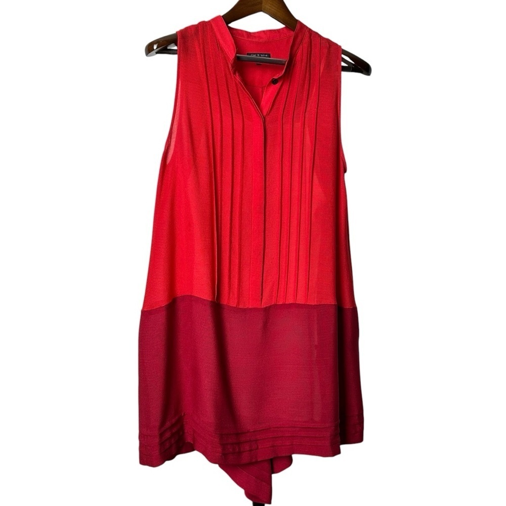 Rag & Bone Size 6 Color Block High Low Sleeveless Top Collared 100% Silk Red